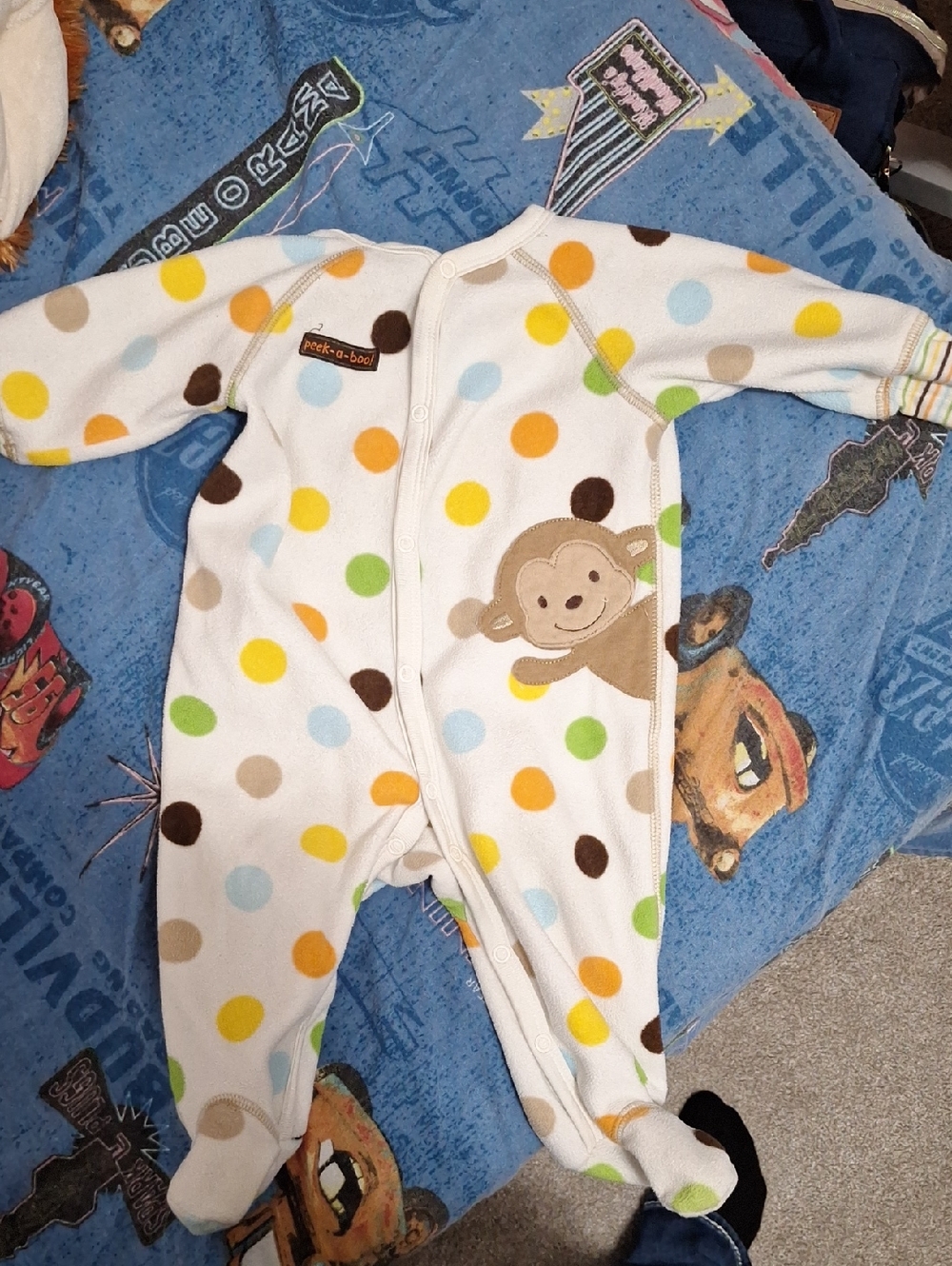 Carter's White Polka Dot Monkey Footed One-Piece